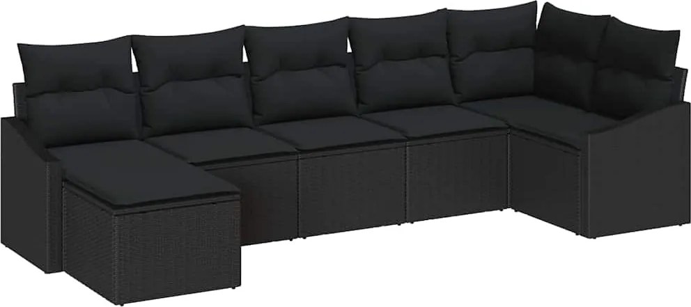 vidaXL Set de canapele pentru grădină cu pernă 7 pcs Negru poliratan