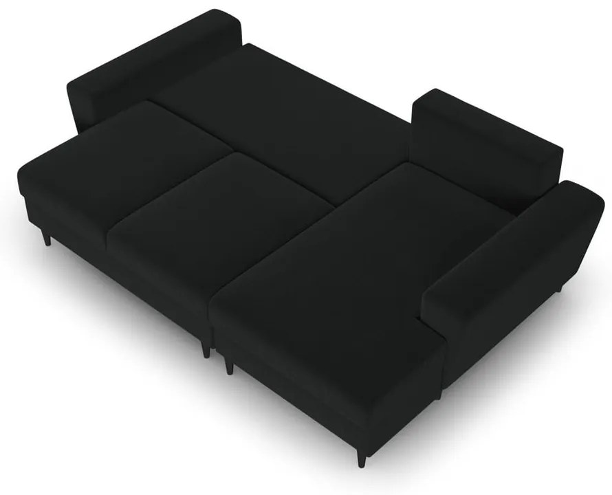 Colțar negru extensibil, cu spațiu de depozitare cu tapițerie din catifea (cu colț pe partea dreaptă, cu șezlong) Kyoto – Cosmopolitan Design