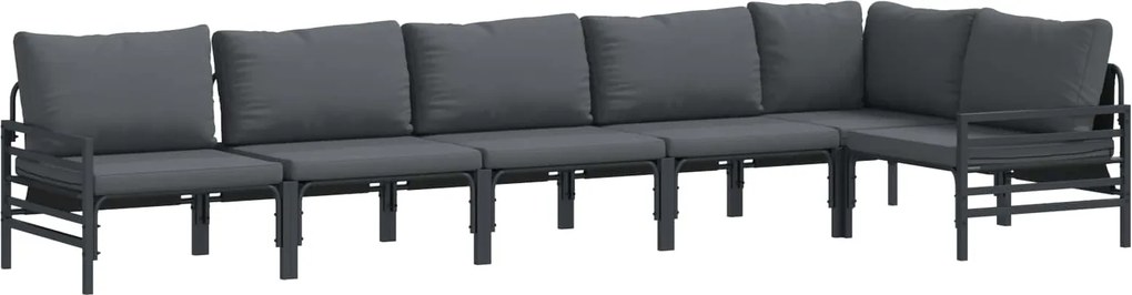 vidaXL Set de canapele pentru grădină cu pernă 6 pcs Negru Oțel