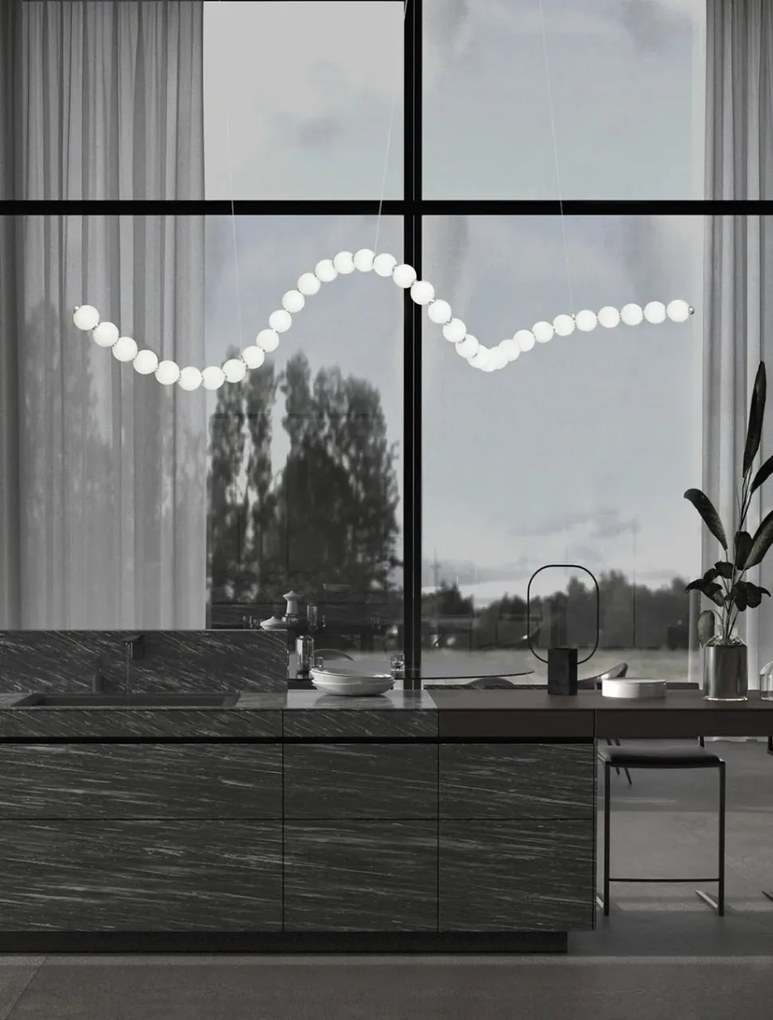 Lustra LED suspendata, dimabila, deosebita design lux PERLA opal, auriu