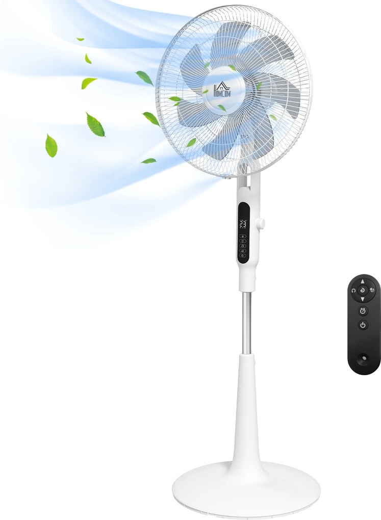 HOMCOM Ventilator de Podea cu Telecomandă Oscilant 28 Viteze 3 Moduri Temporizator și Funcție Antimosquitos Alb | Aosom Romania