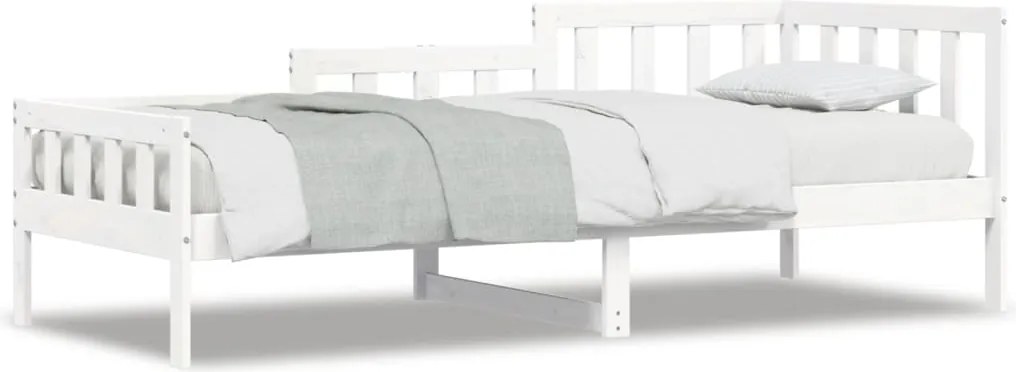 vidaXL Pat de zi fără saltea, alb, 90x200 cm, lemn masiv pin