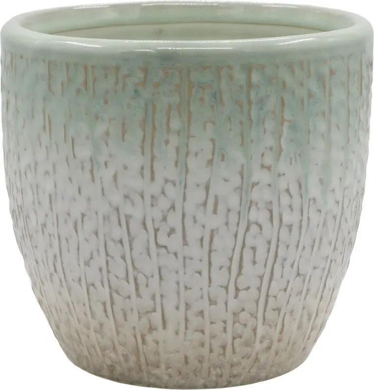 Ghiveci verde din portelan, cu model, H15/D16 cm , Fayence
