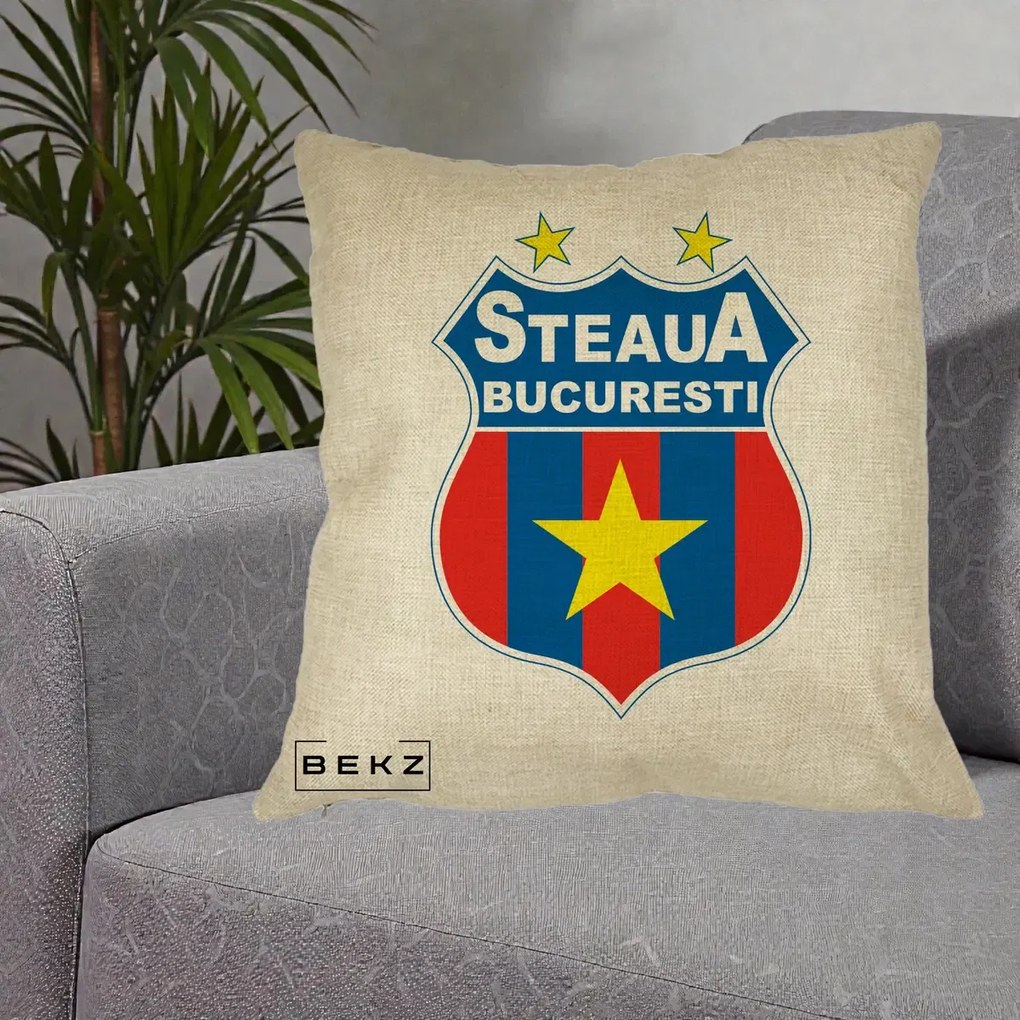 Perna Personalizata Steaua Bucuresti Fotbal, 40x40 cm, Crem, Husa Detasabila, Perna Inclusa, BEKZ®