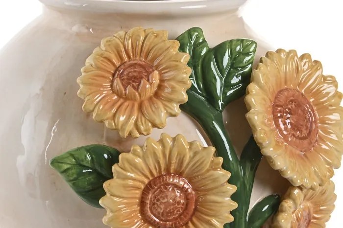 Vază decorativă din ceramică cu motiv floarea-soarelui, 26×26×24 cm, „Girasol"