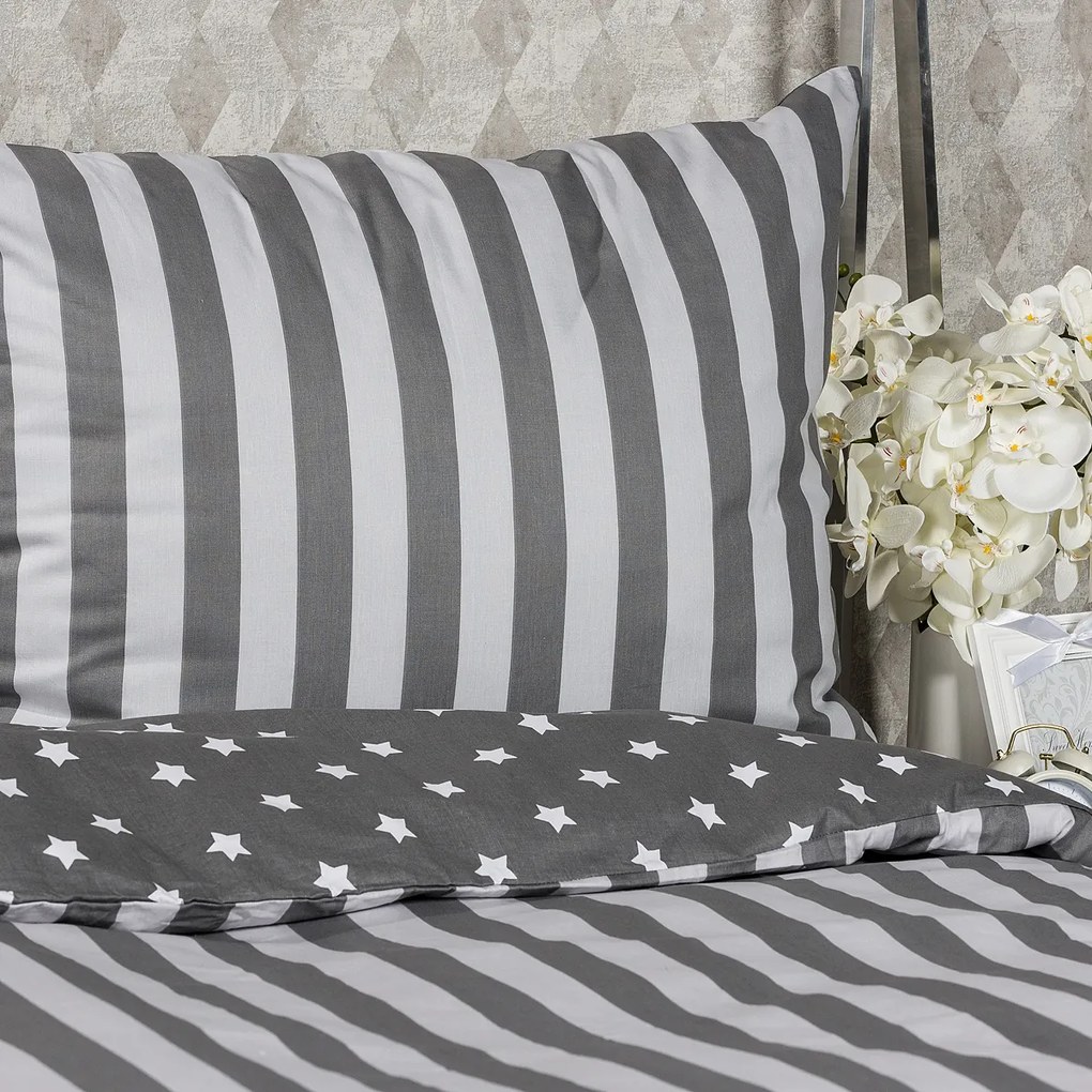 4Home Lenjerie pat bumbac Stars gri, 1 pers., 140 x 220 cm, 70 x 90 cm