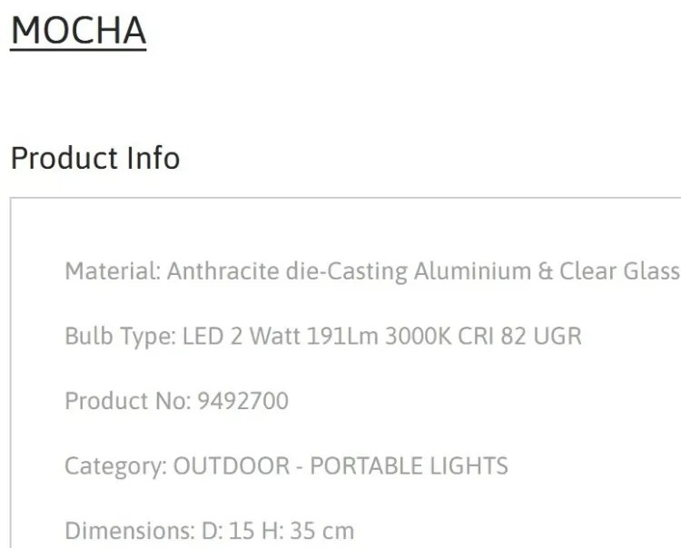 Lampa LED portabila iluminat exterior decorativ MOCHA