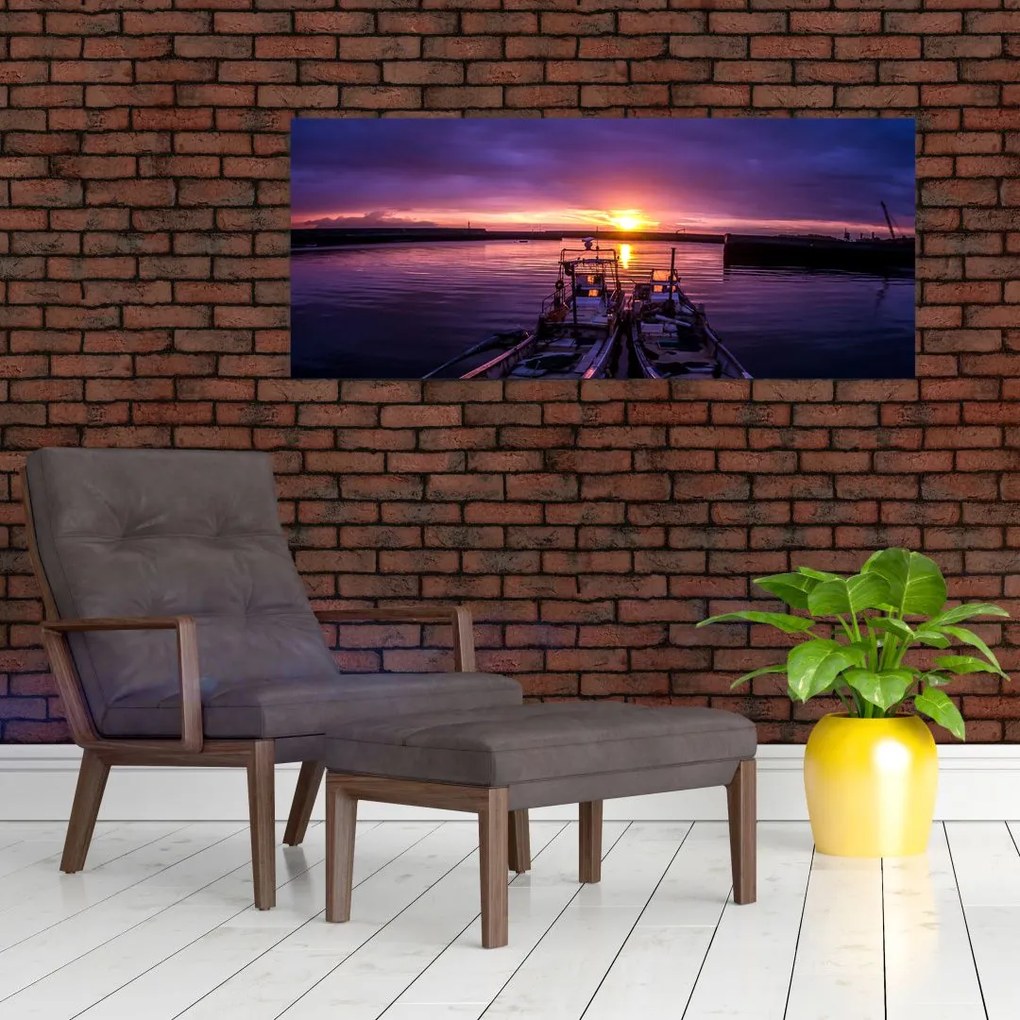 Tablou cu barci pescărești în port (120x50 cm)