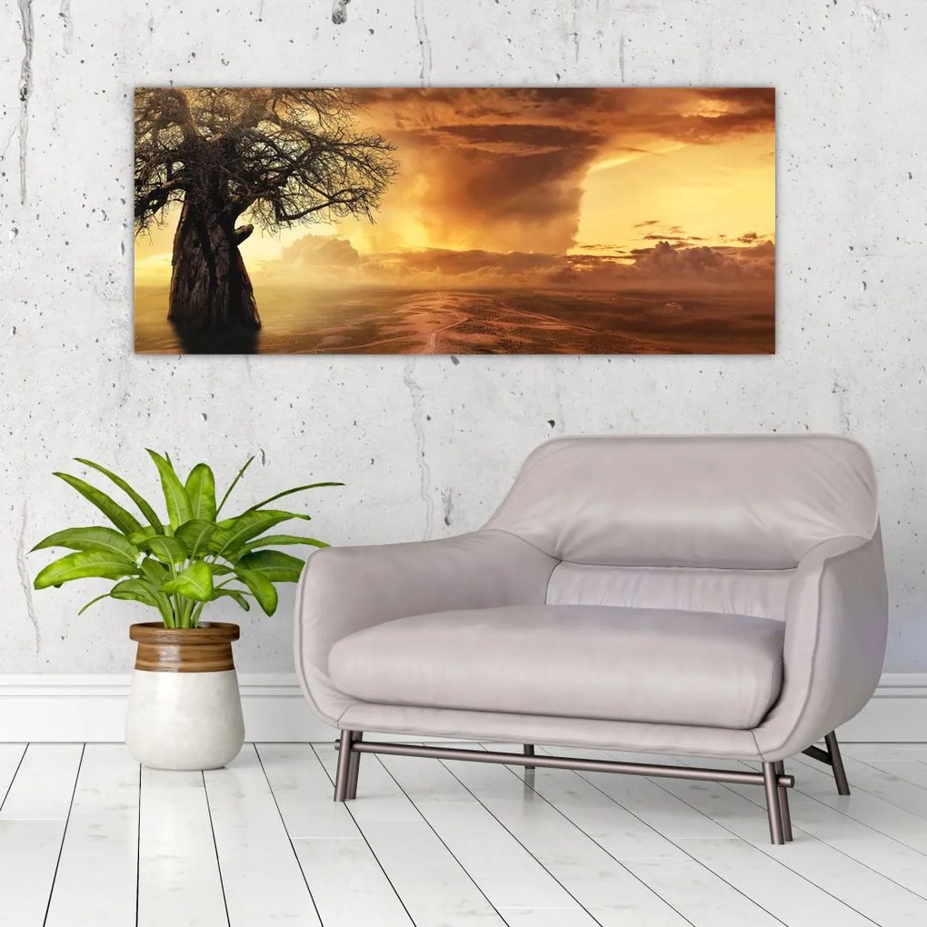 Tablou cu norii portocalii (120x50 cm)