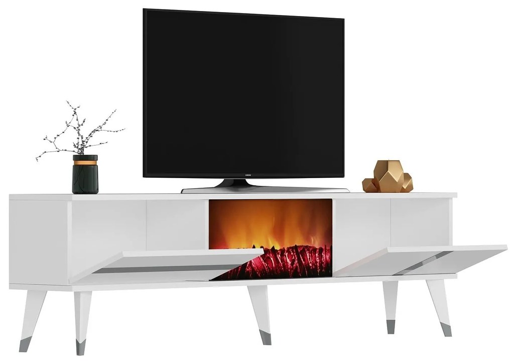 Masă TV/Dulap cu șemineu Vekika 3 (alb + argintiu) . 1095530