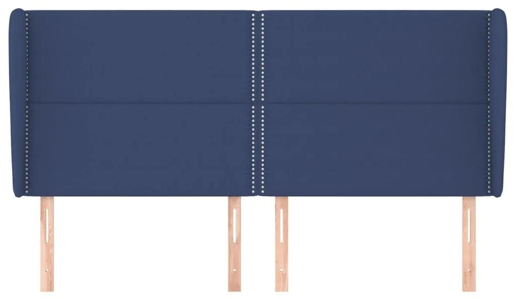 Tablie de pat cu aripioare, albastru, 183x23x118 128 cm, textil 1, Albastru, 183 x 23 x 118 128 cm
