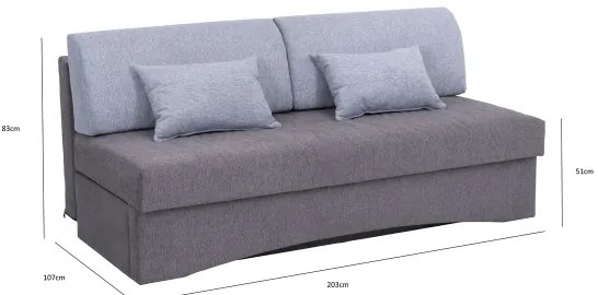 Canapea extensibilă tapițată PAUL, 3 locuri, pentru dormit zilnic, fără cotiere, gri