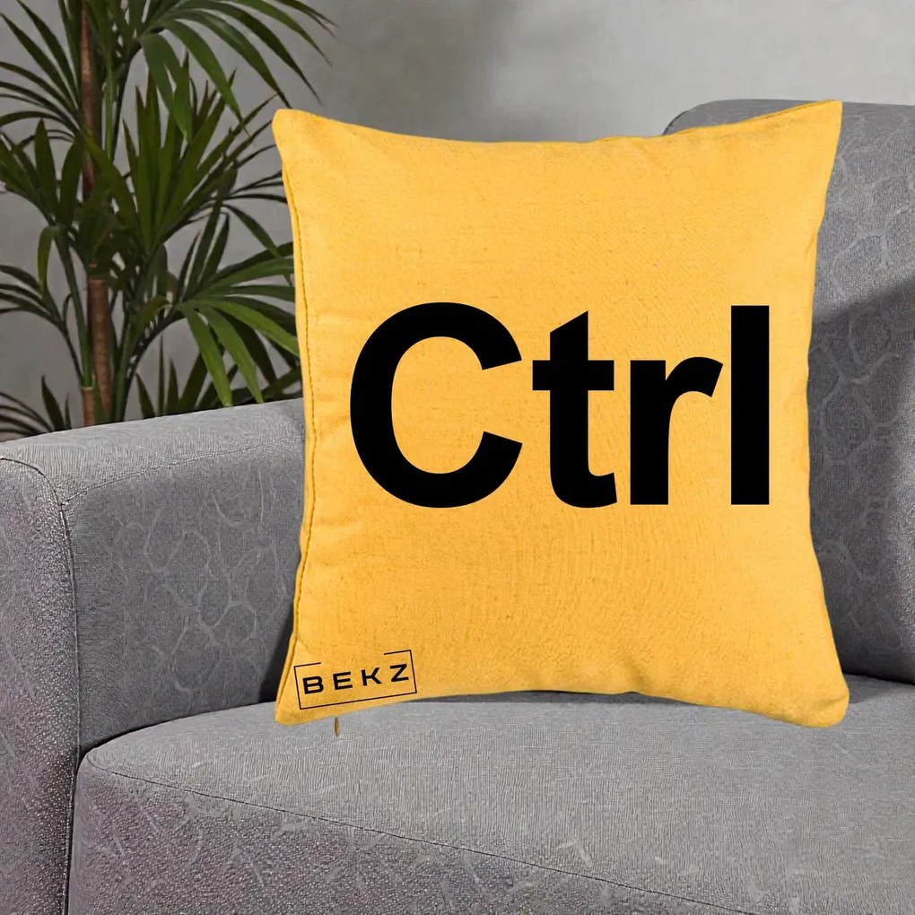 Perna Personalizata Tasta Ctrl Tipografie Bold, 40x40 cm, Galben, Husa Detasabila, Perna Inclusa, BEKZ®