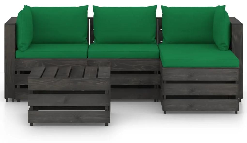 Set mobilier de gradina cu perne, 5 piese, gri, lemn tratat Verde si gri, 5