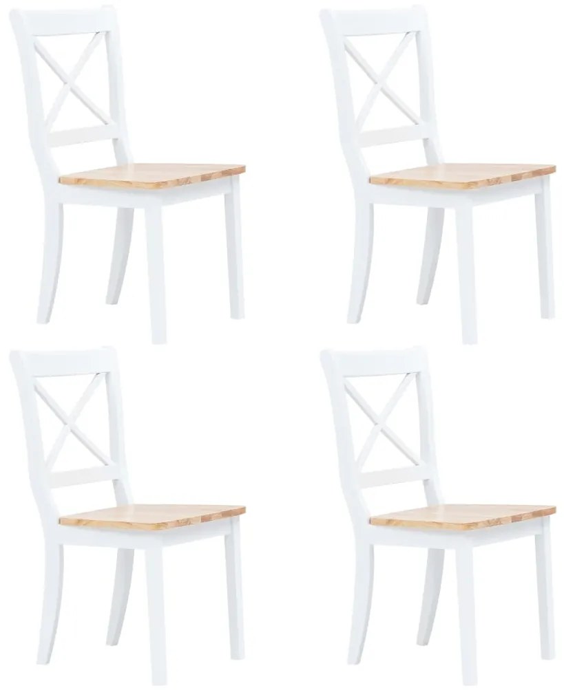 vidaXL Scaune de bucătărie, 4 buc., alb/natural, lemn masiv de hevea