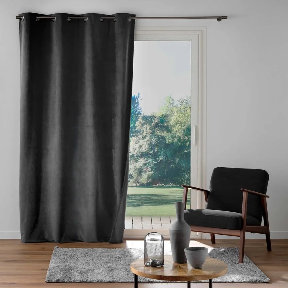 Draperie gri antracit din catifea 140x260 cm Olympe – douceur d'intérieur