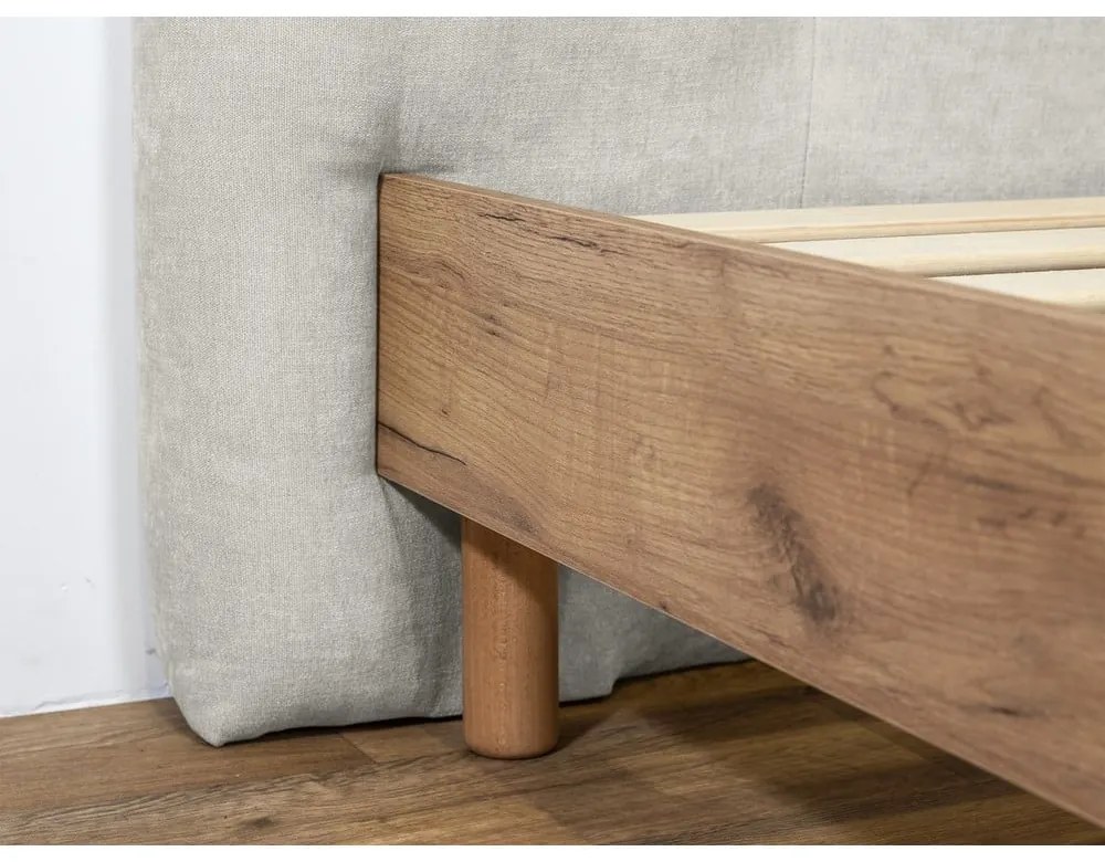 Pat matrimonial gri deschis tapițat cu somieră 180x200 cm Kumo – Bobochic Paris