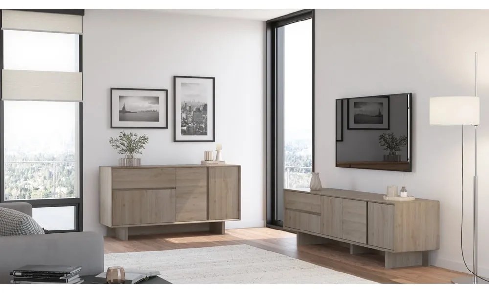 Comodă în culoare naturală cu aspect de lemn de stejar 146x76x45 cm Carpi – Marckeric