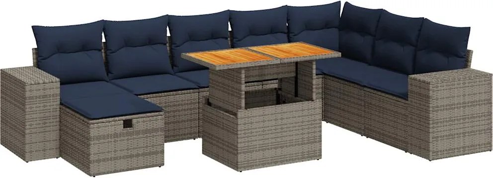 vidaXL Set canapele grădină cu perne 9 piese gri poliratan/lemn acacia