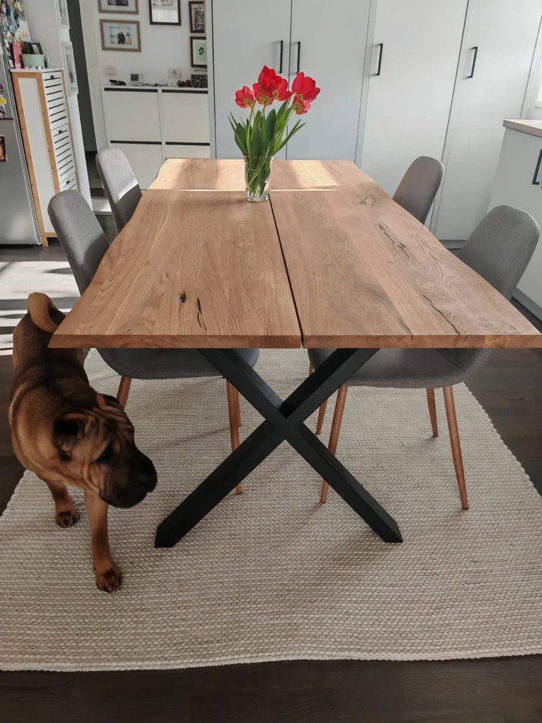 Masa Dining din Lemn Masiv de Stejar cu Picioare Metalice, 8-12 Persoane - BERGO