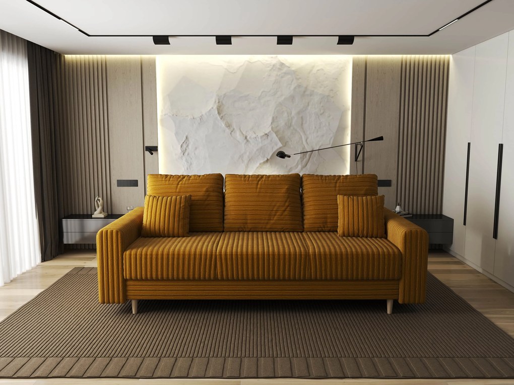 Canapea extensibilă dumonde cu ladă de depozitare si sezut confortabil din spuma high-density, Kronos Ambience Mustar 210x100 cm