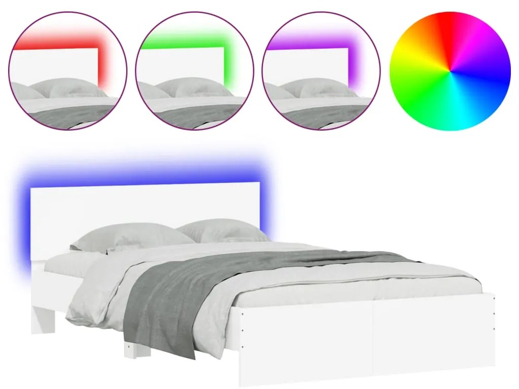 3207630 vidaXL Cadru de pat cu tăblie și LED, alb, 135x190 cm