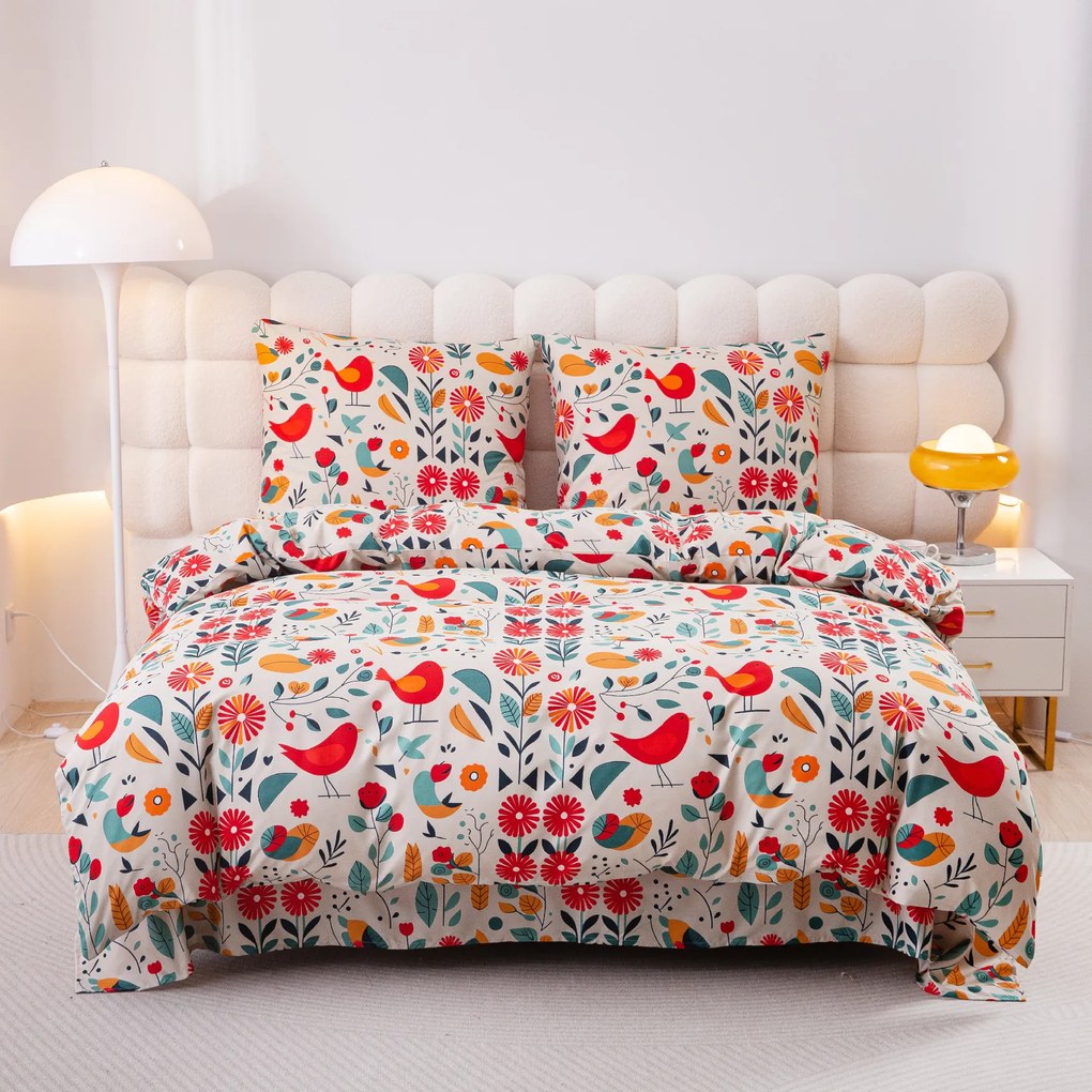 Lenjerie de pat din microfibra RETRO BIRD colorata Dimensiune lenjerie de pat: 70 x 90 cm | 140 x 220 cm