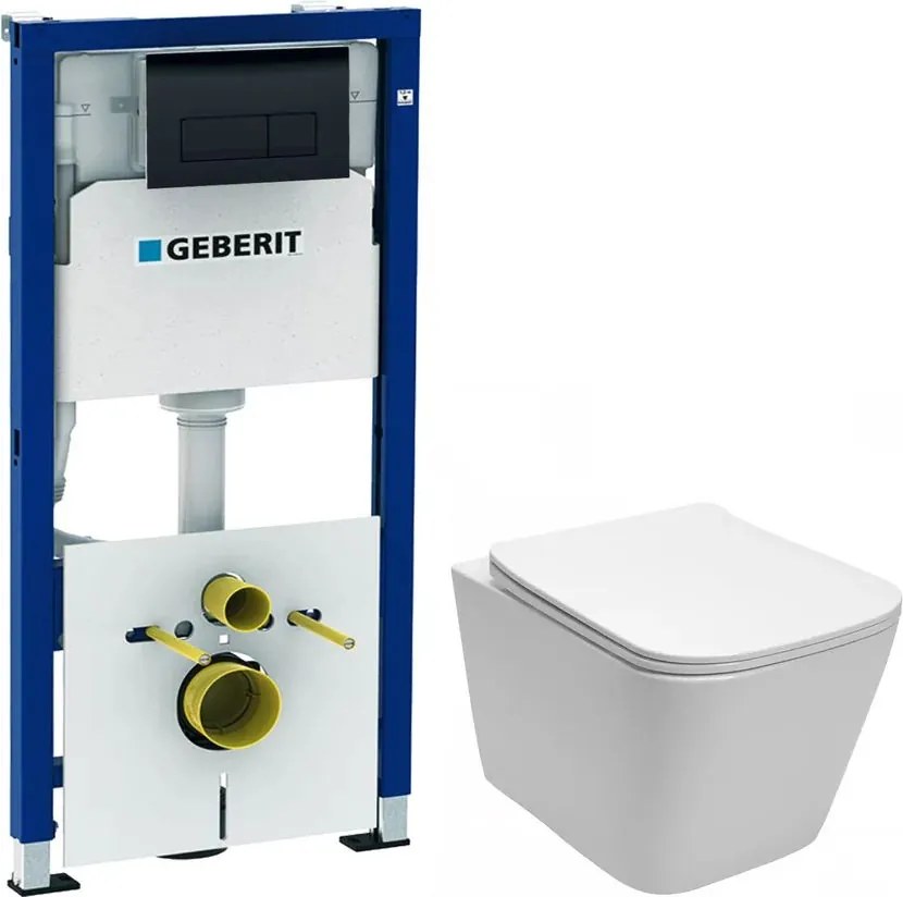 Pachet vas wc suspendat Rea, capac softclose, rezervor incastrat si clapeta Geberit Delta negru