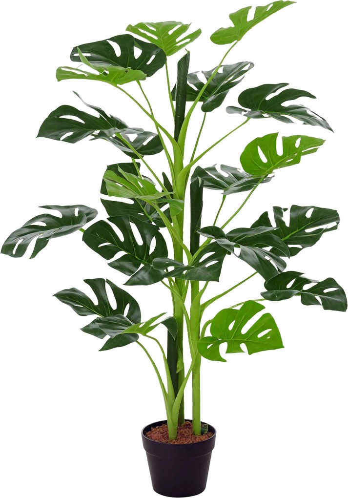 Outsunny Plante artificiale model Monstera cu 21 de frunze în ghiveci de ciment, interior sau exterior, dim. Ø16 x 100H cm | Aosom Romania