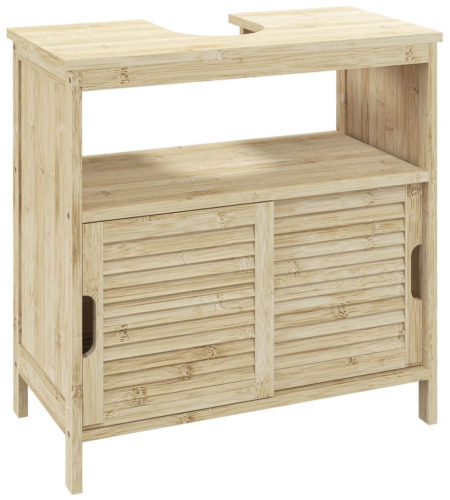 HOMCOM Mobilă sub lavabo din Bambus, Mobilă de Depozitare pentru Baie cu 2 Uși, 60 x 30 x 60 cm, Lemn Natural | Aosom Romania