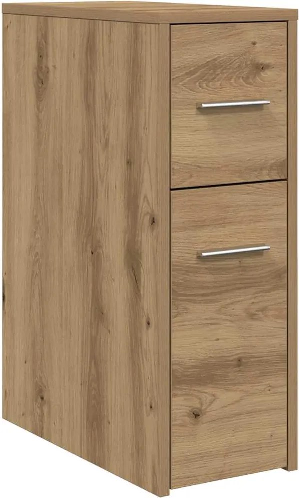 vidaXL Dulap de baie îngust cu roți, stejar artizanal, lemn prelucrat