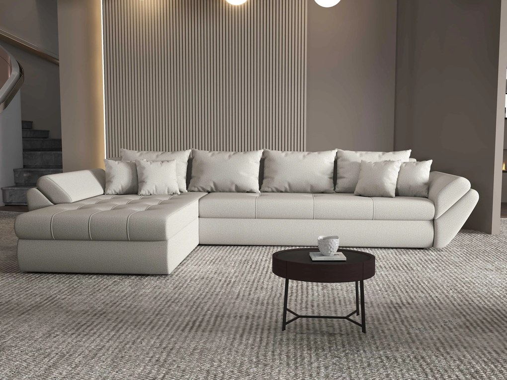 Colțar extensibil dumonde cu ladă de depozitare si sezut confortabil din spuma high-density, Loana XL Enjoy Beige 335x185 cm