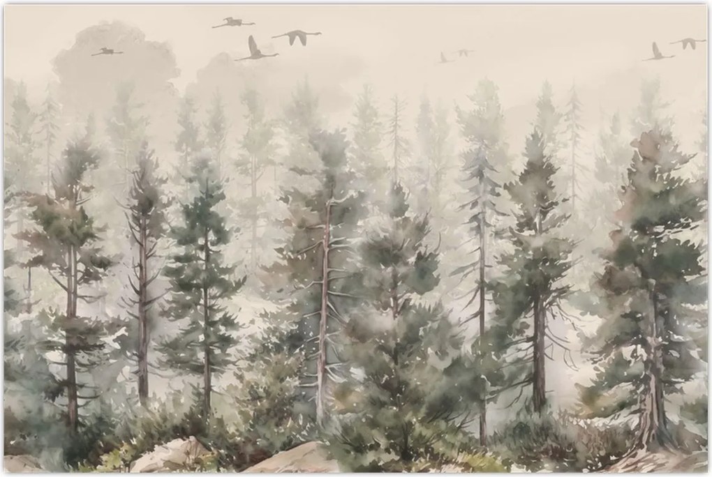 Tablou - Pădurea de pini I., aquarel (90x60 cm)