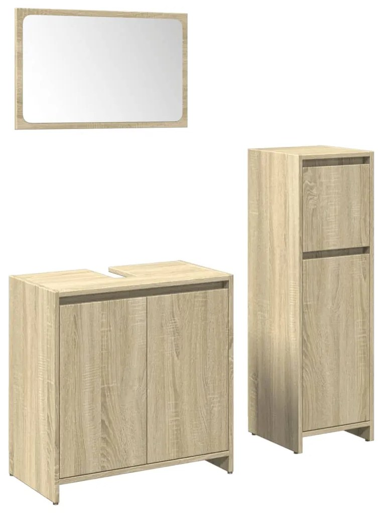 3324973 vidaXL Set mobilier de baie, 3 piese, stejar sonoma, lemn prelucrat