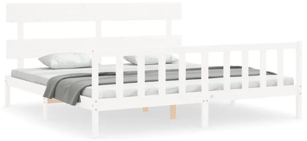 3193287 vidaXL Cadru de pat cu tăblie Super King Size, alb, lemn masiv
