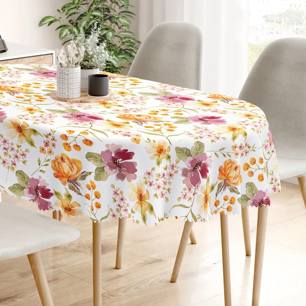 Goldea față de masă teflonată - flori de hibiscus - ovală 140 x 240 cm