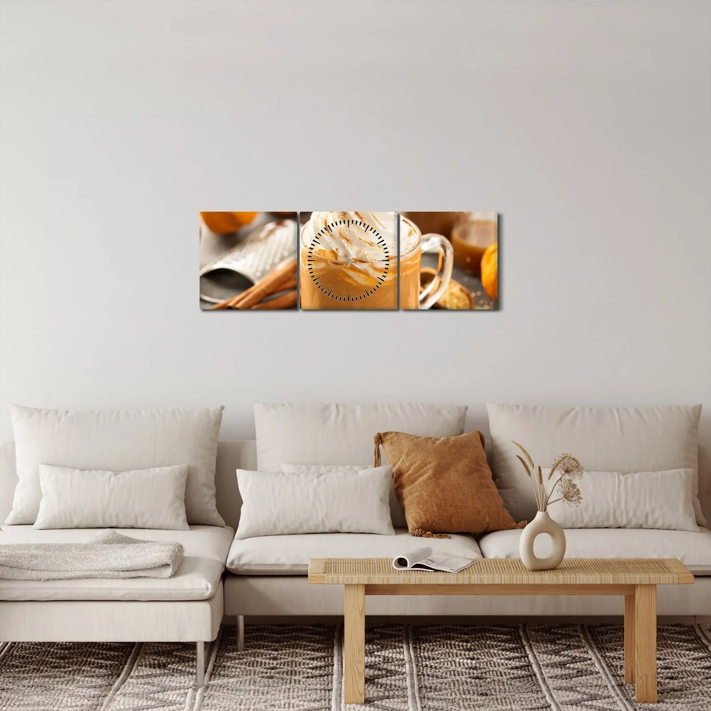 Tablou - Cafea cu lapte de dovleac (cu ceas) (90x30 cm)
