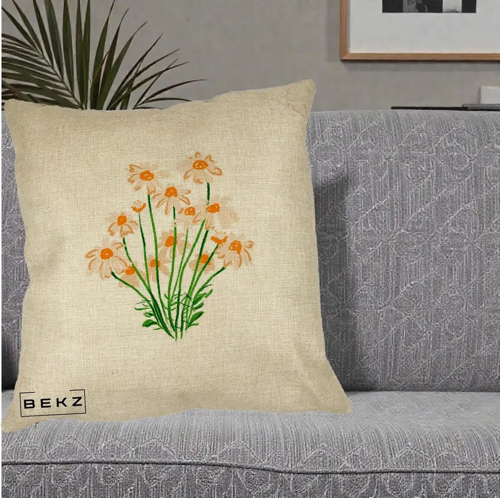 Perna Decorativa Margarete Camp, 40x40 cm, Crem, Husa Detasabila, Perna Inclusa, BEKZ®