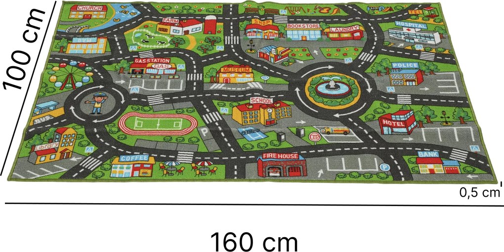 AIYAPLAY Saltea de joacă pentru bebeluși, covor de joacă 160x100x0,5 cm, covoraș cu bază antiderapantă model oraș pentru camera copilului | Aosom Romania