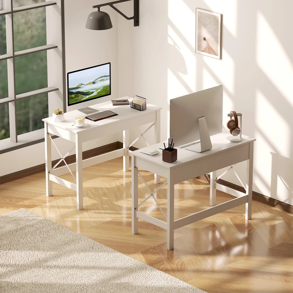 HOMCOM, Birou de Studiu, Stil Modern, MDF, Metal, 105x50x76 cm, Alb | Aosom Romania
