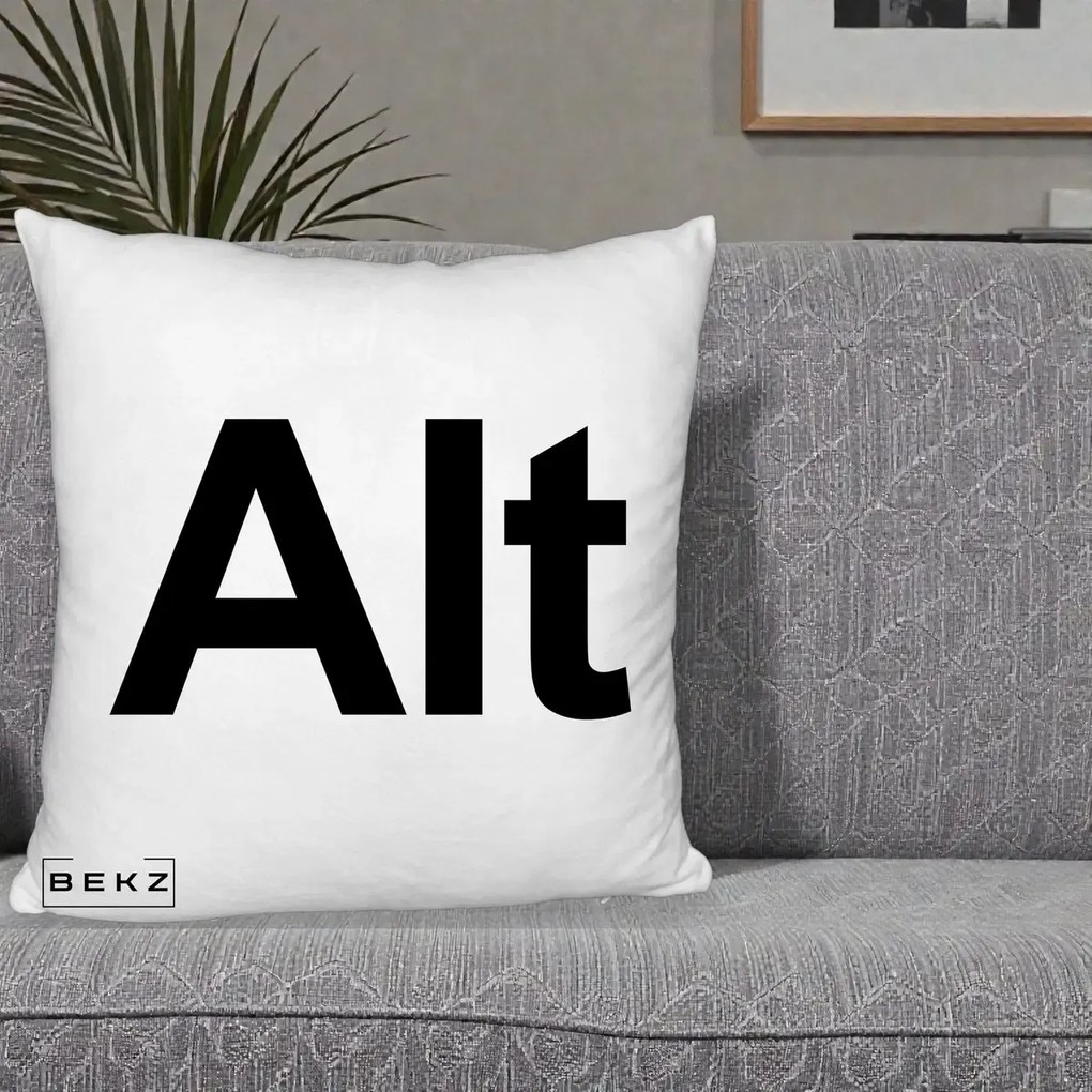 Perna Personalizata Tasta Alt Tipografie Bold, 40x40 cm, Alb Pufos, Husa Detasabila, Perna Inclusa, BEKZ®