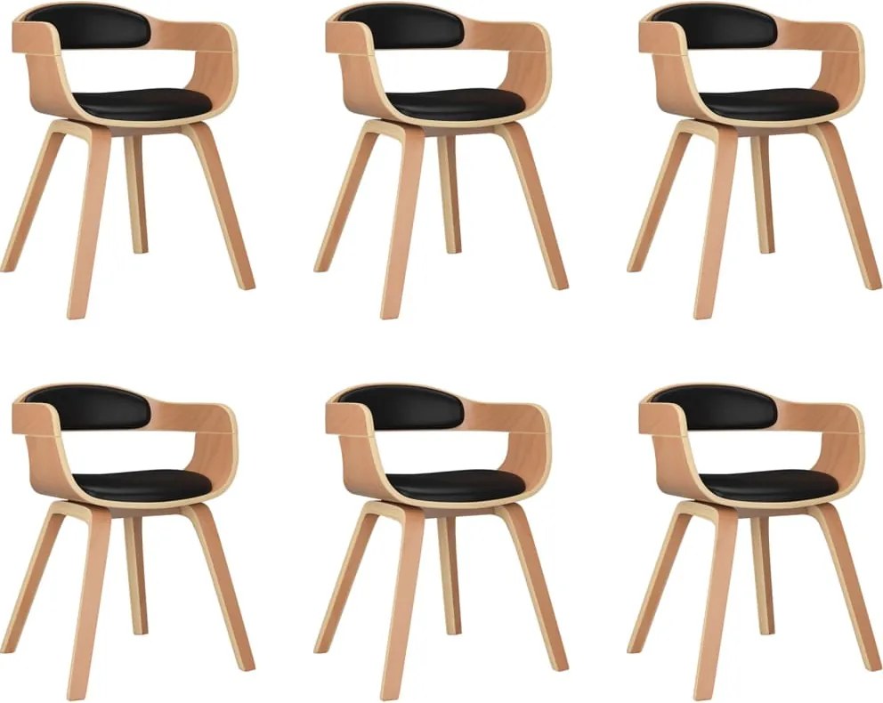 vidaXL Scaune de sufragerie 6 buc., negru, lemn curbat/piele ecologică