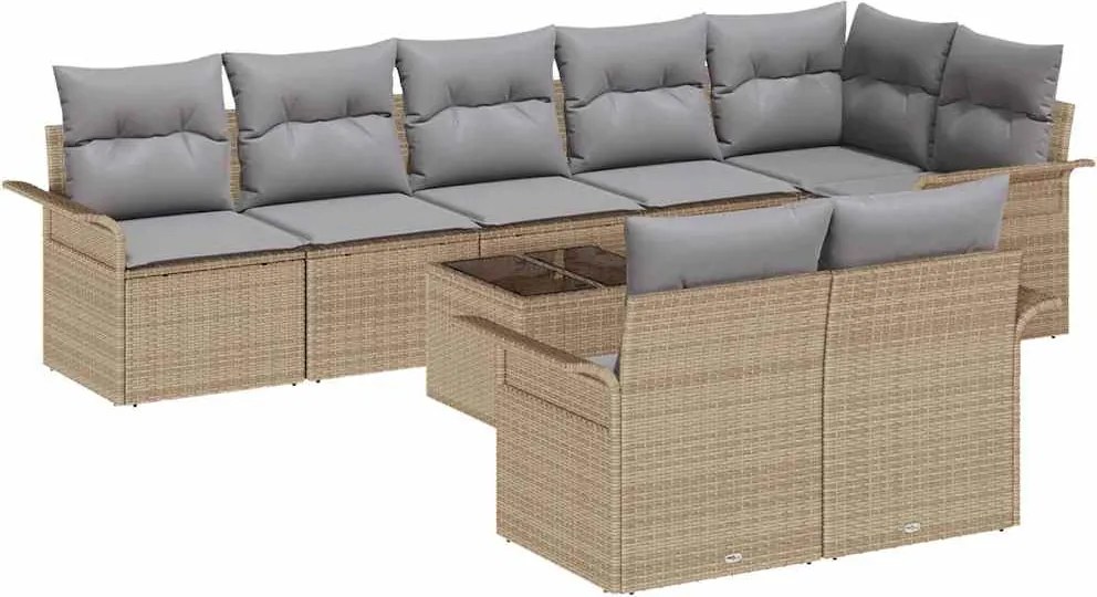 vidaXL Set de canapele pentru grădină cu pernă 9 pcs Bej Rattan poli