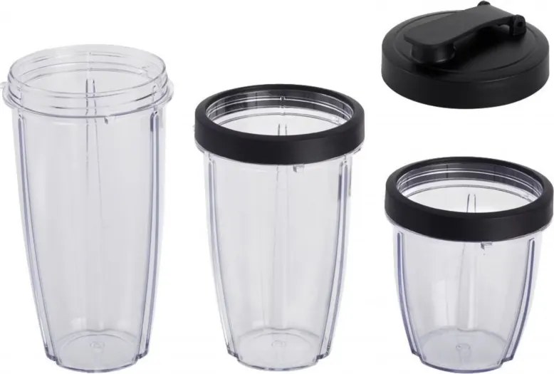 Blender Crown CTB-1000, 300 W, 4 lame, 3 pahare cu capace – 300/480/540 ml, Functie Pulse, Negru