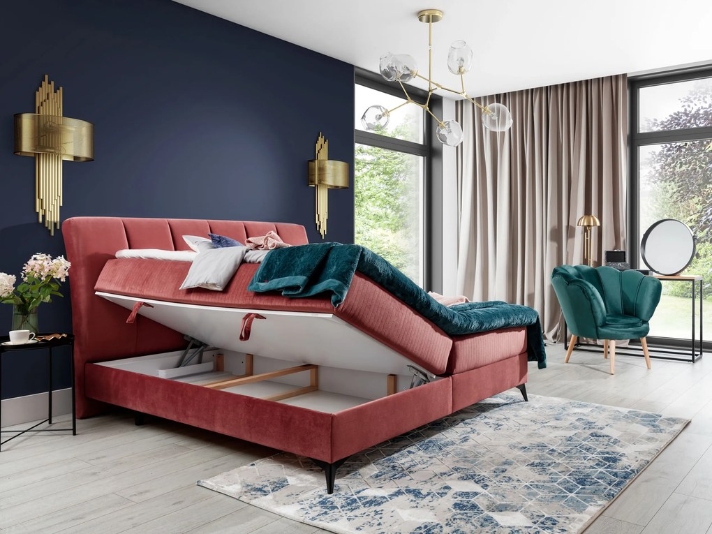 Pat matrimonial Boxspring 140 cm Alberto (bej) (cu saltele). 1027334