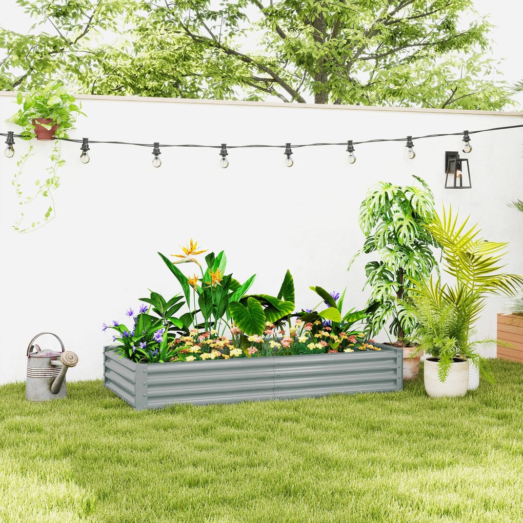 Outsunny Pat de grădină rectangular, pat de grădină ridicat din oțel galvanizat, fund deschis, 180 x 90 x 30 cm, argintiu | Aosom Romania