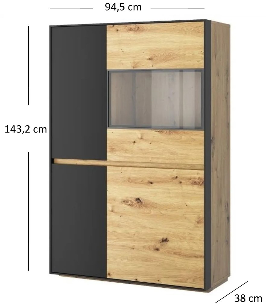 Vitrină Bobbie 3D1W (Stejar artisan + negru). 1052778
