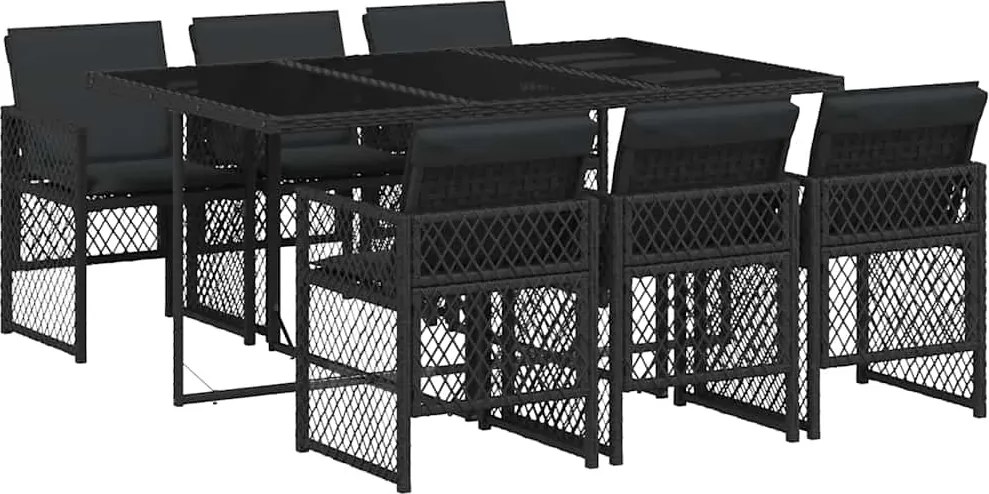 vidaXL Set mobilier de grădină cu perne, 7 piese, negru, poliratan