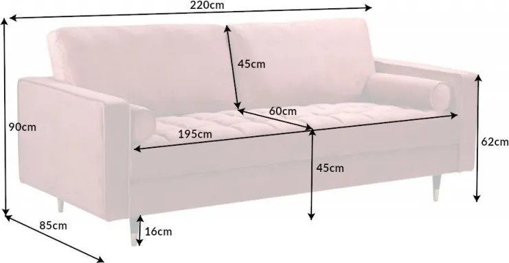 Canapea impozanta Cozy 220cm, catifea roz