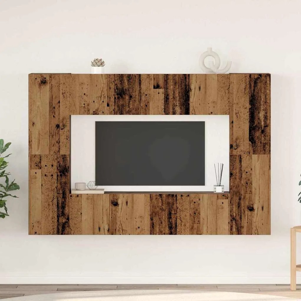 vidaXL Set comodă TV cu raft Pe perete cu depozitare cu ușă 8 pcs Lemn vechi 60 x 30 x 30 cm